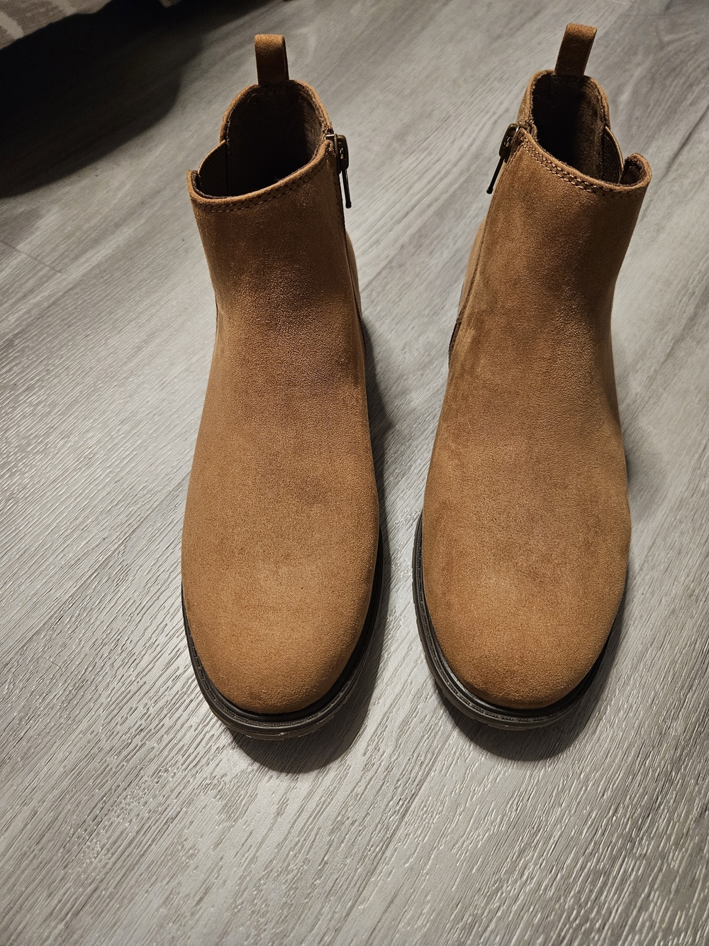 Sonoma Women's Tan Suede Ankle Booties with Side Zip, Size 8.5 Wide